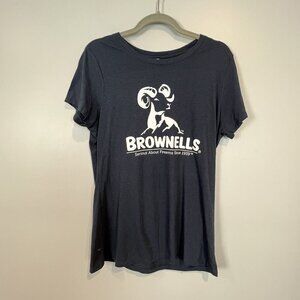Brownell's Firearms T Shirt Navy Ram Logo Women's Size Large